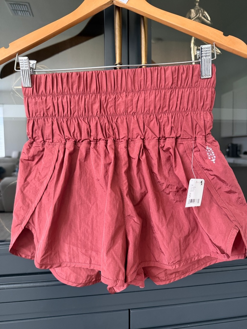 FP Movement by Free People Rust Pink Smocked-Waist Athletic Shorts